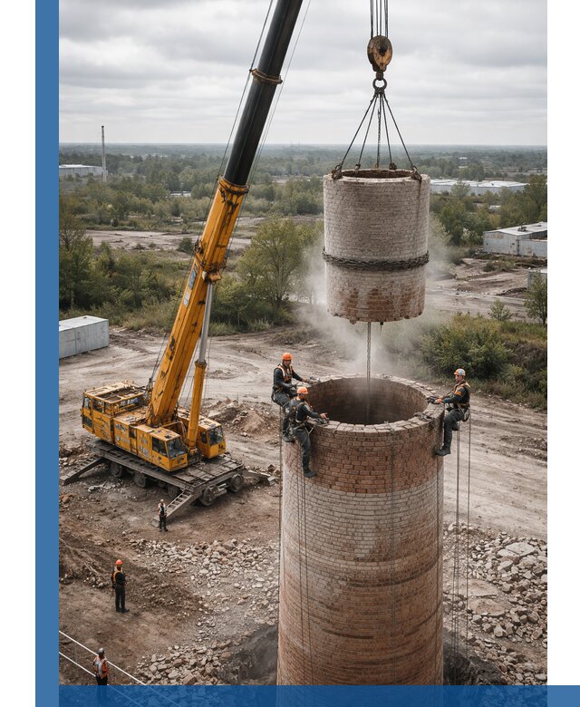 Демонтаж дымовой трубы в Куйбышеве с гарантиями безопасности