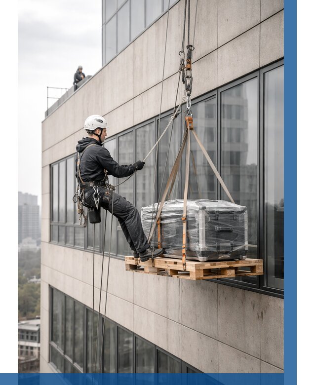 Спуск груза по фасаду в Куйбышеве от 3629 р. | ВЫСОТНИК-Кбш