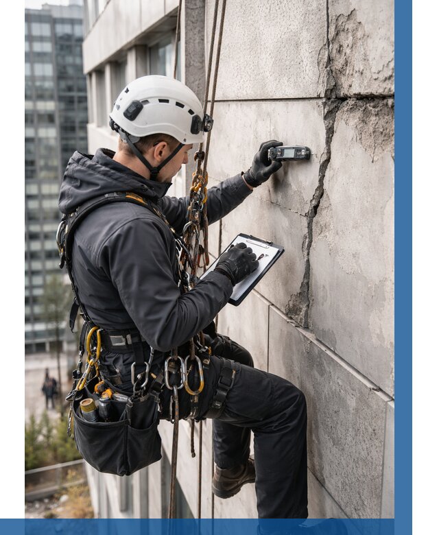 Обследование фасада альпинистами в Куйбышеве от 124 р. | ВЫСОТНИК-Кбш