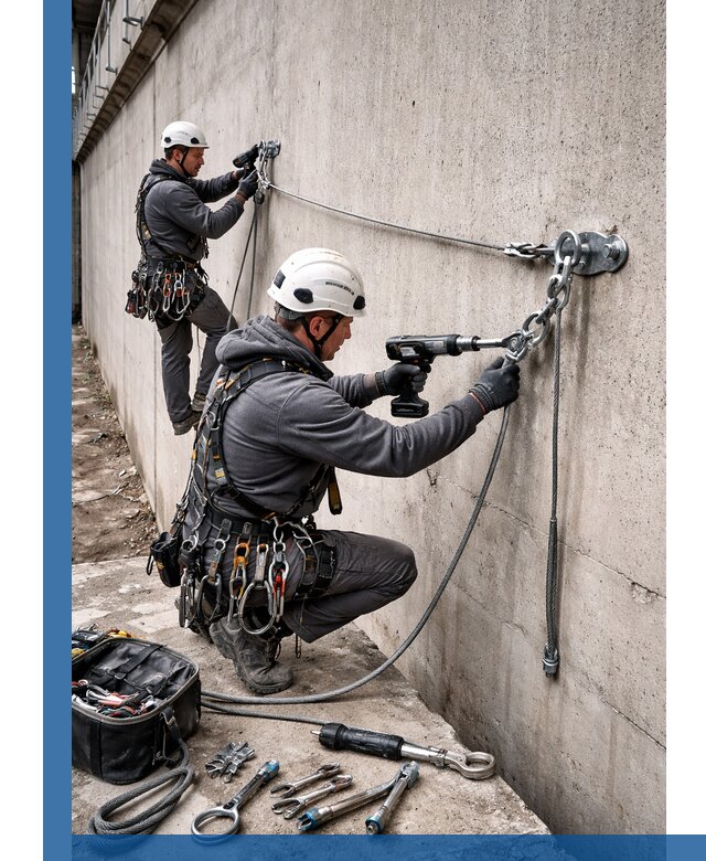 Монтаж анкерных линий высотной безопасности в Куйбышеве