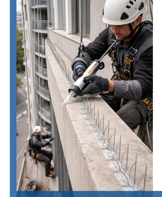 Установка шипов от птиц на фасадах и кровлях в Куйбышеве